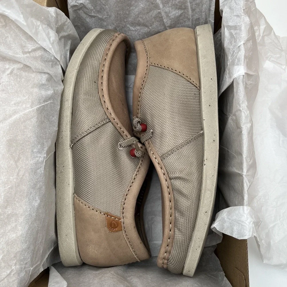 Clarks Mens Shacrelite Moc Leather Casual Shoe Size 10.5 Beige-Tan Slip-on Style